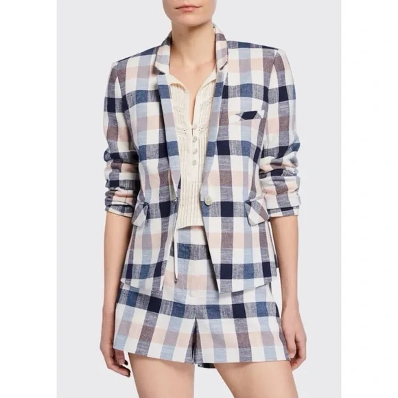 Veronica Beard Upcollar Schoolboy Dickey Blazer Blue Pink Gingham Plaid Size 2 - Picture 2 of 15